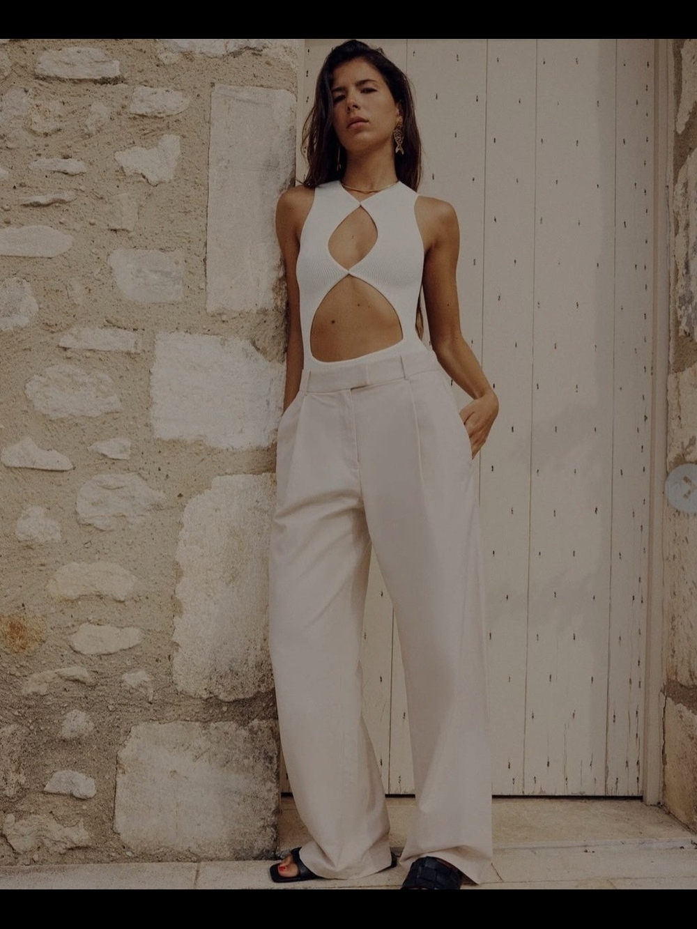 Zara Cream Wide-Leg High Waist Trousers